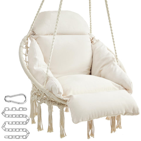 SONGMICS hanging chair cream cushion close-up for plush comfort.