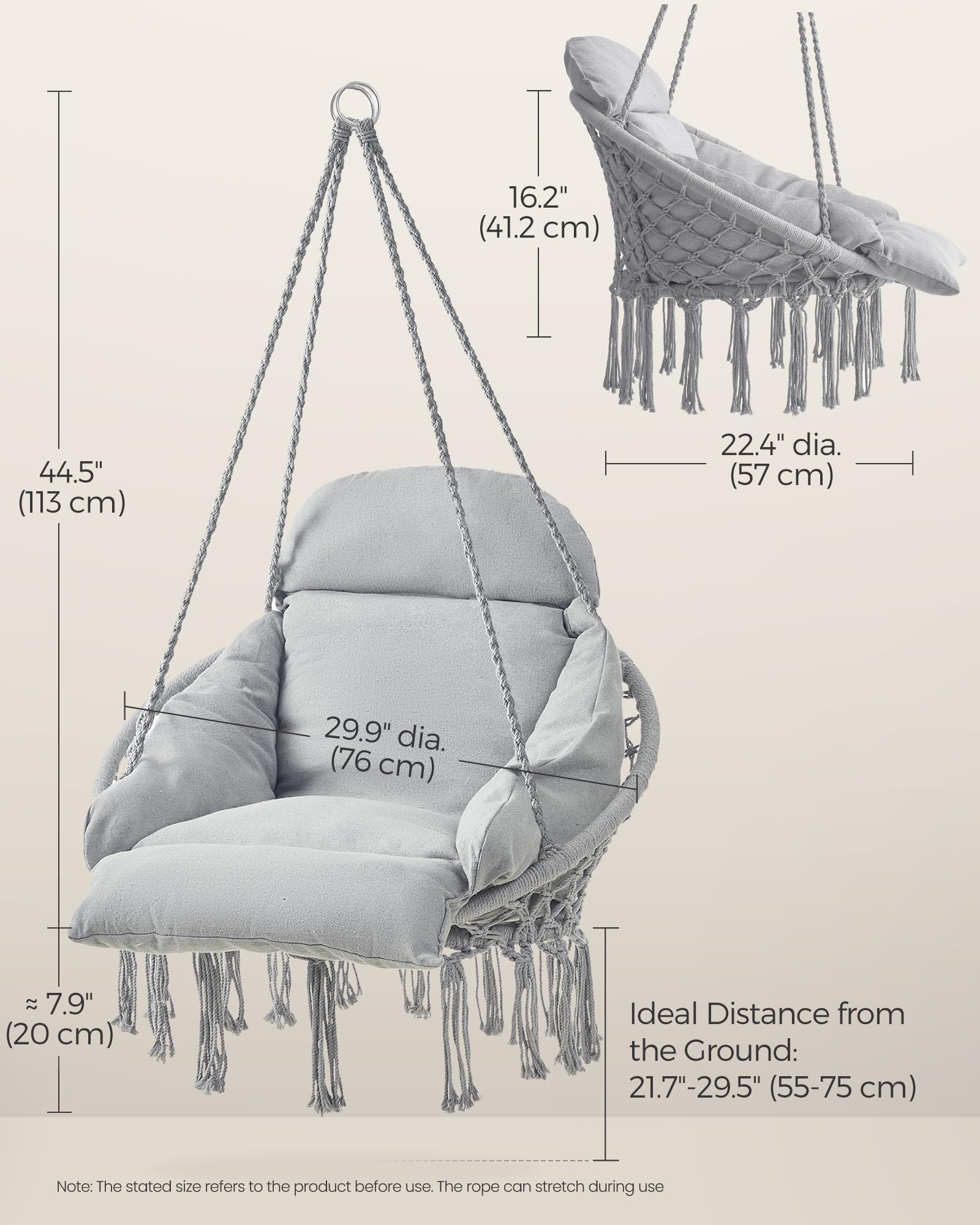 SONGMICS hanging chair in living room creates a cozy reading nook vibe