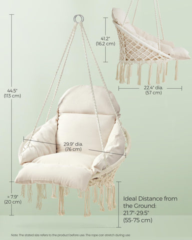 SONGMICS hanging chair steel chain and carabiner secure hanging options.