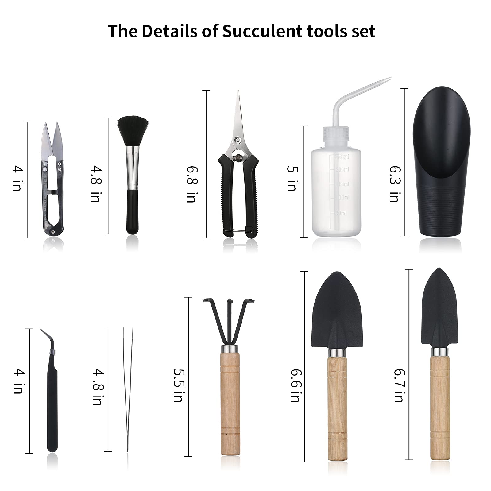 Songtaste 11Pcs succulent tools set shovel – durable lacquered iron head for precise planting.