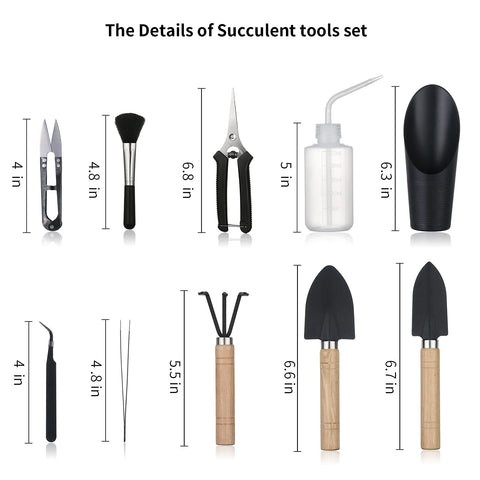 Songtaste 11Pcs succulent tools set shovel – durable lacquered iron head for precise planting.