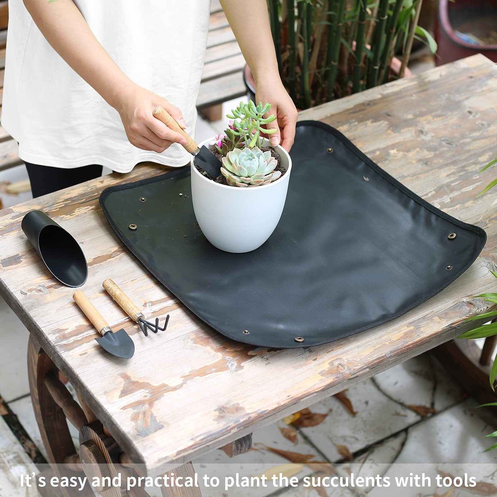 Songtaste succulent tools potting mat provides waterproof protection for work surfaces.