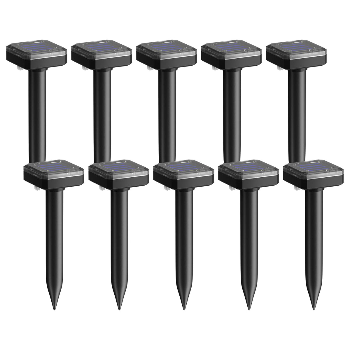 SonicPulse solar mole repellent 10-pack packaging ready for outdoor deterrence in yards.
