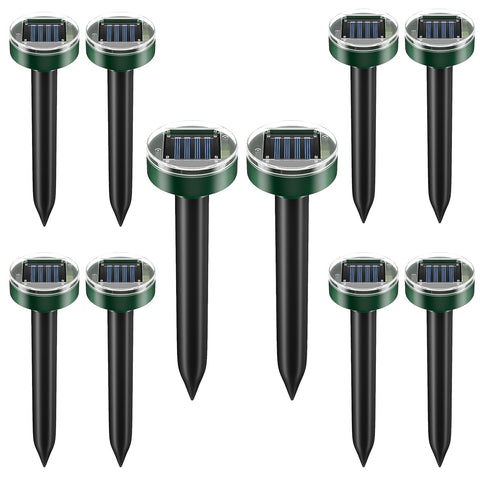 SonicPulse Ultrasonic Solar Mole Repellent unit in a sunlit backyard protects soil without chemicals.