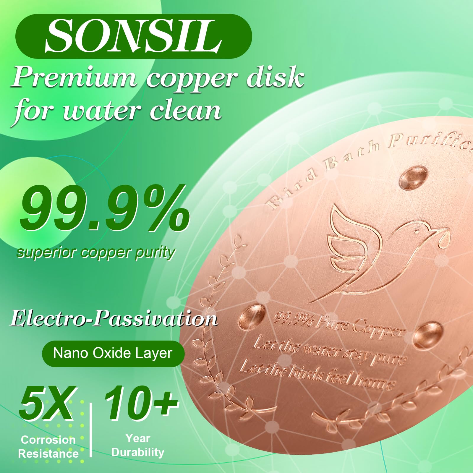 SONSIL copper disk aging to patina for timeless garden appeal
