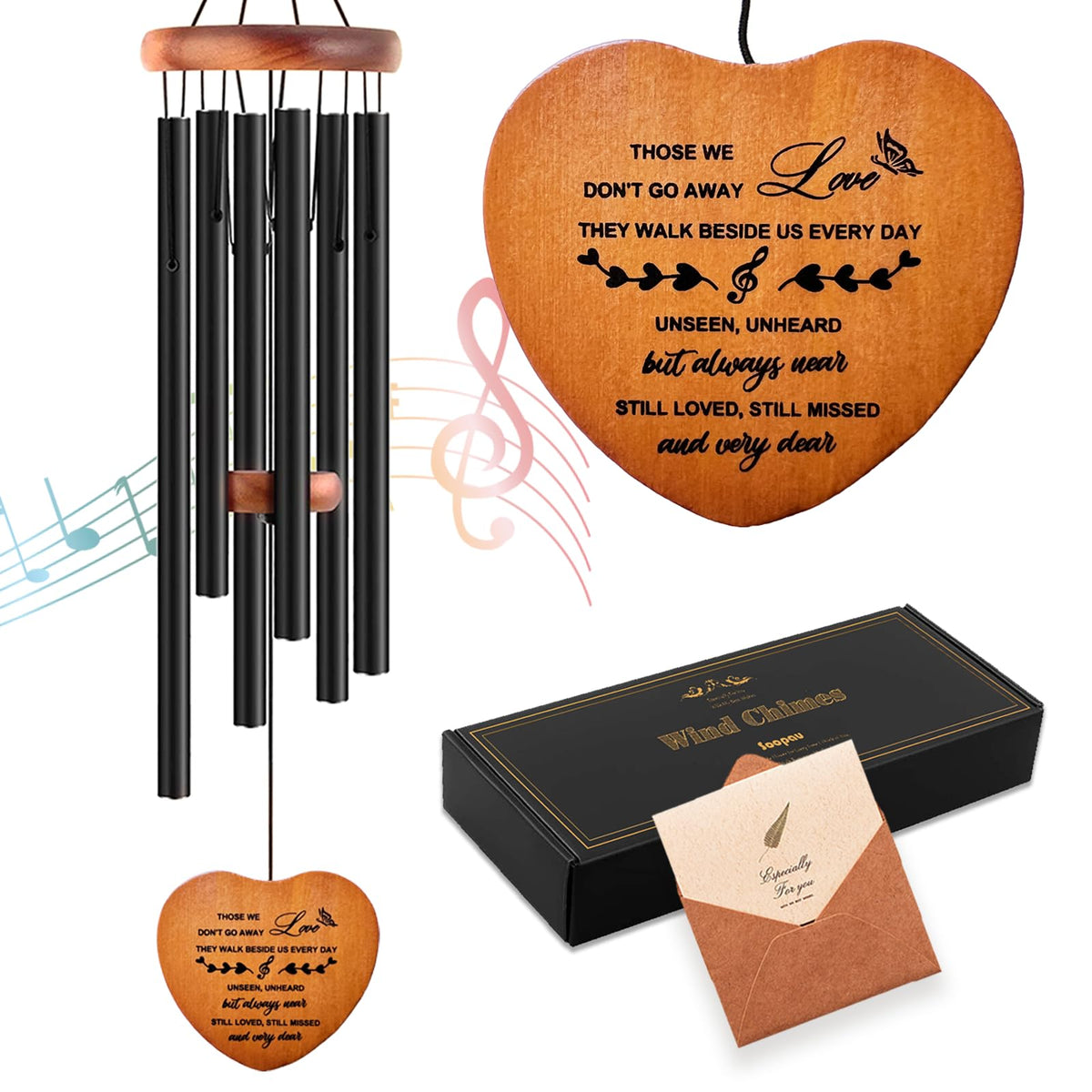 Soopau memorial wind chime with heart pendant, a comforting memory keepsake