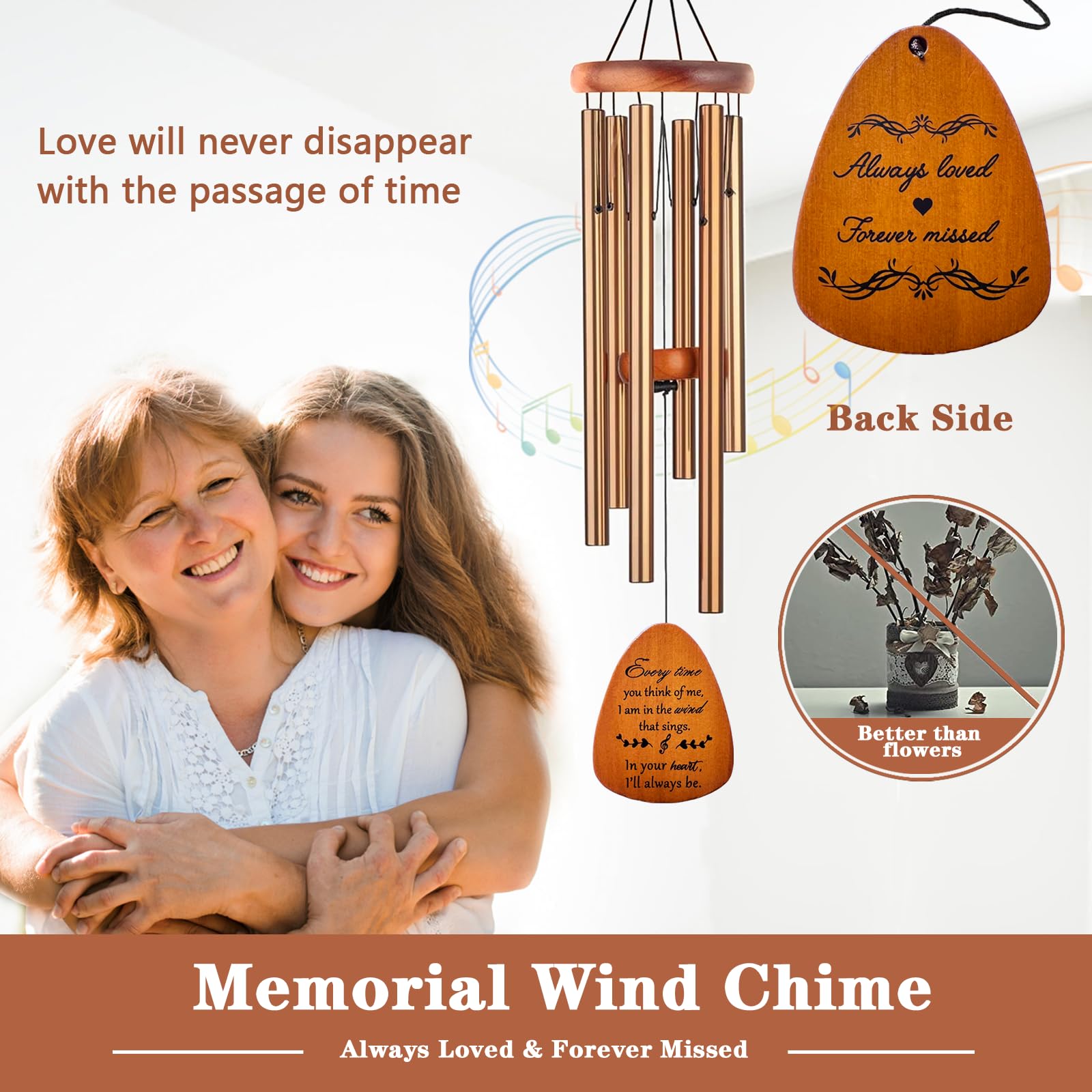 Soopau memorial wind chime front inscription conveys memory and comfort
