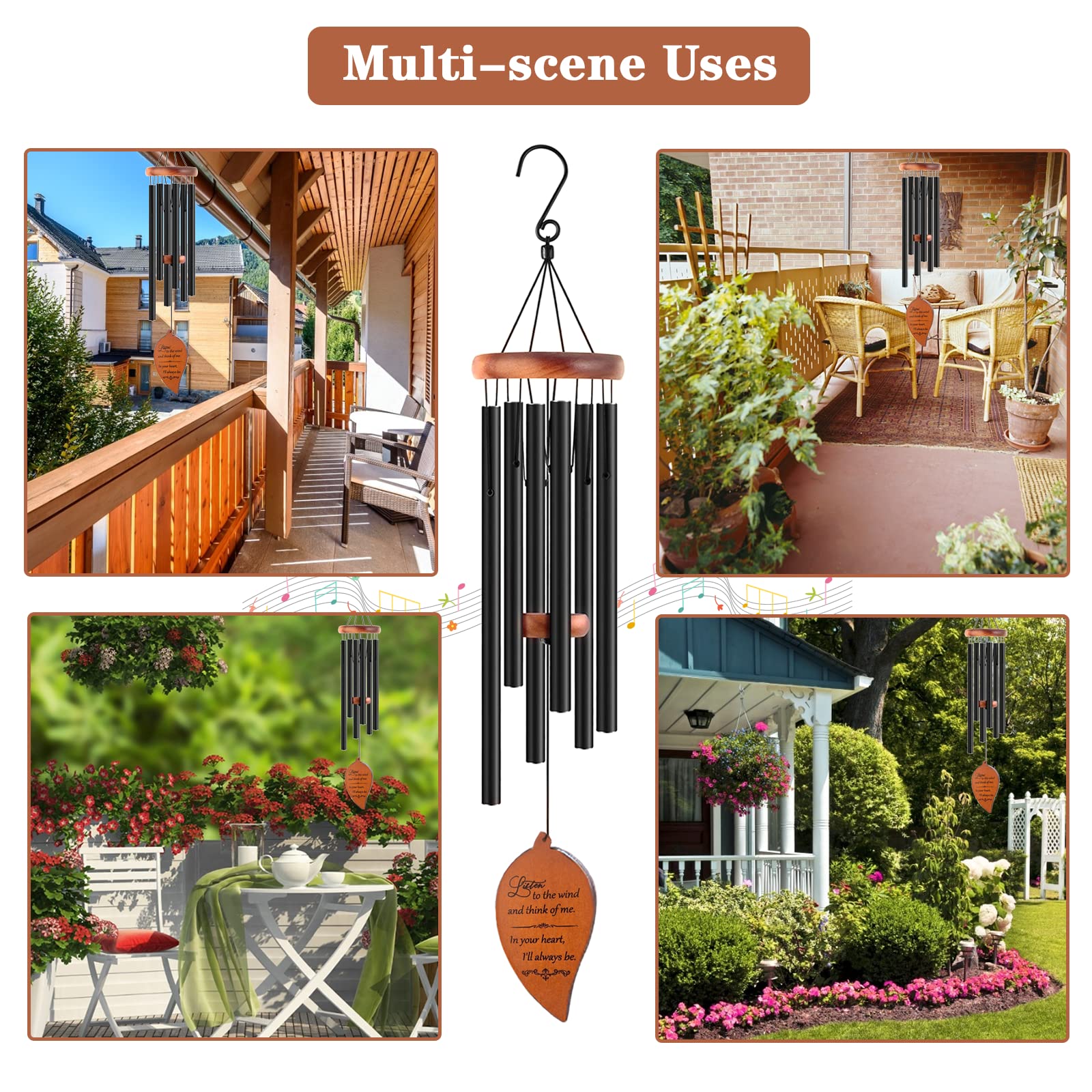 Soopau memorial wind chimes side profile shows durable aluminum tubes