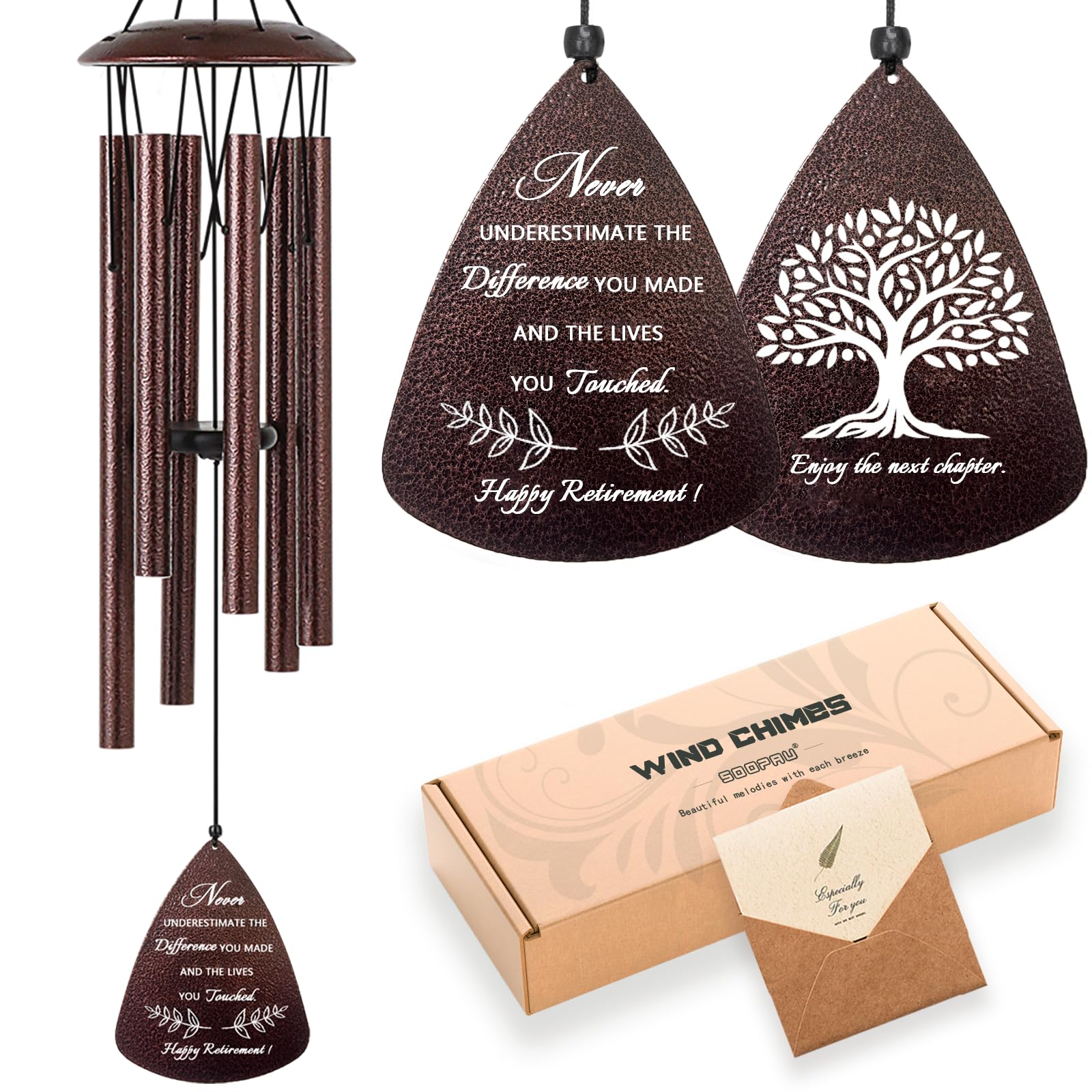 Soopau wind chime 32in aluminum tubes enhances porch ambiance with durable, weather-resistant design.