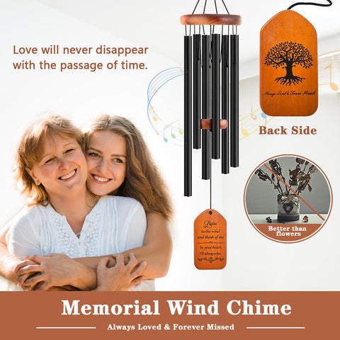 Soopau memorial wind chime showcasing front inscription for comfort.