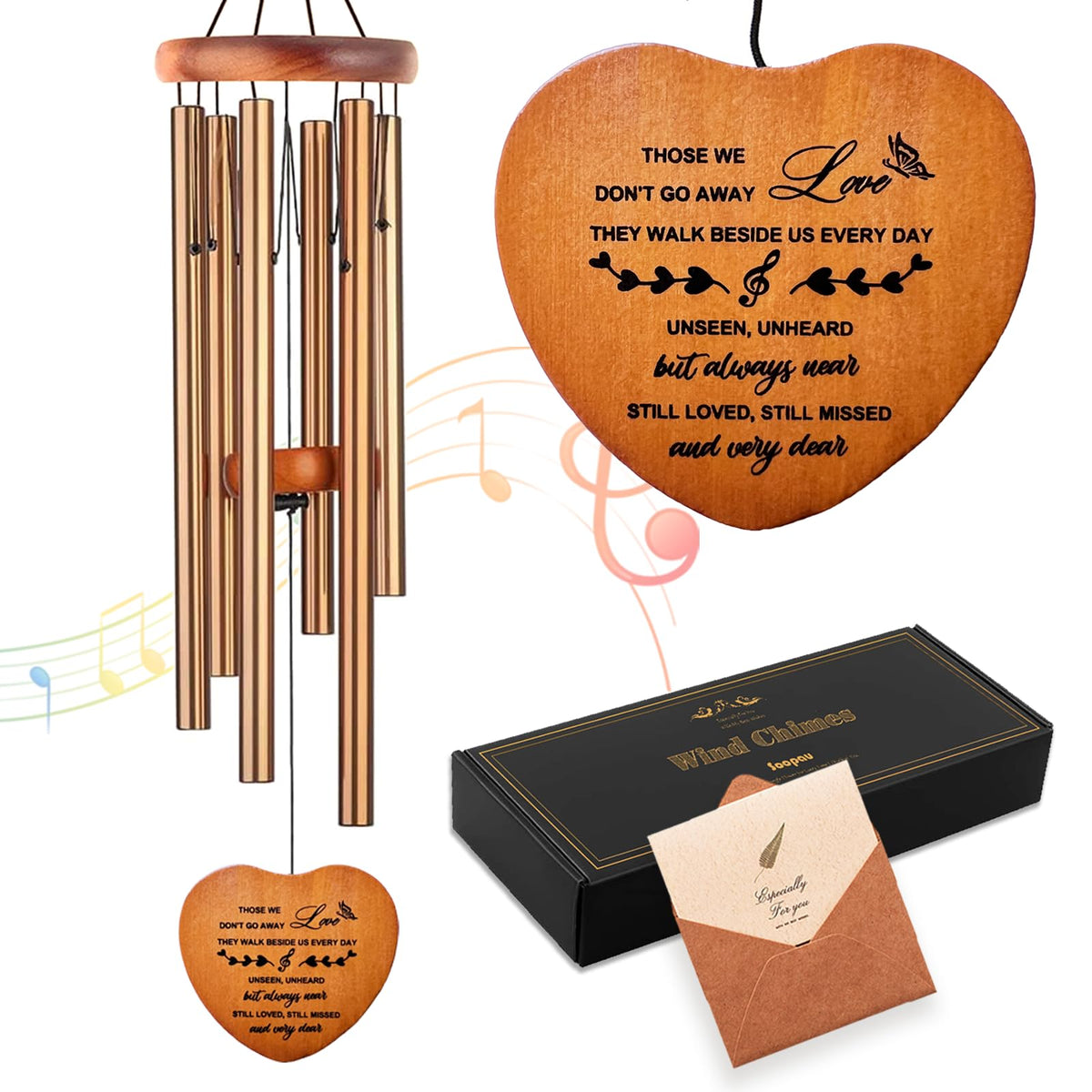 Soopau sympathy wind chime with a heart pendant offers comforting remembrance in the home.