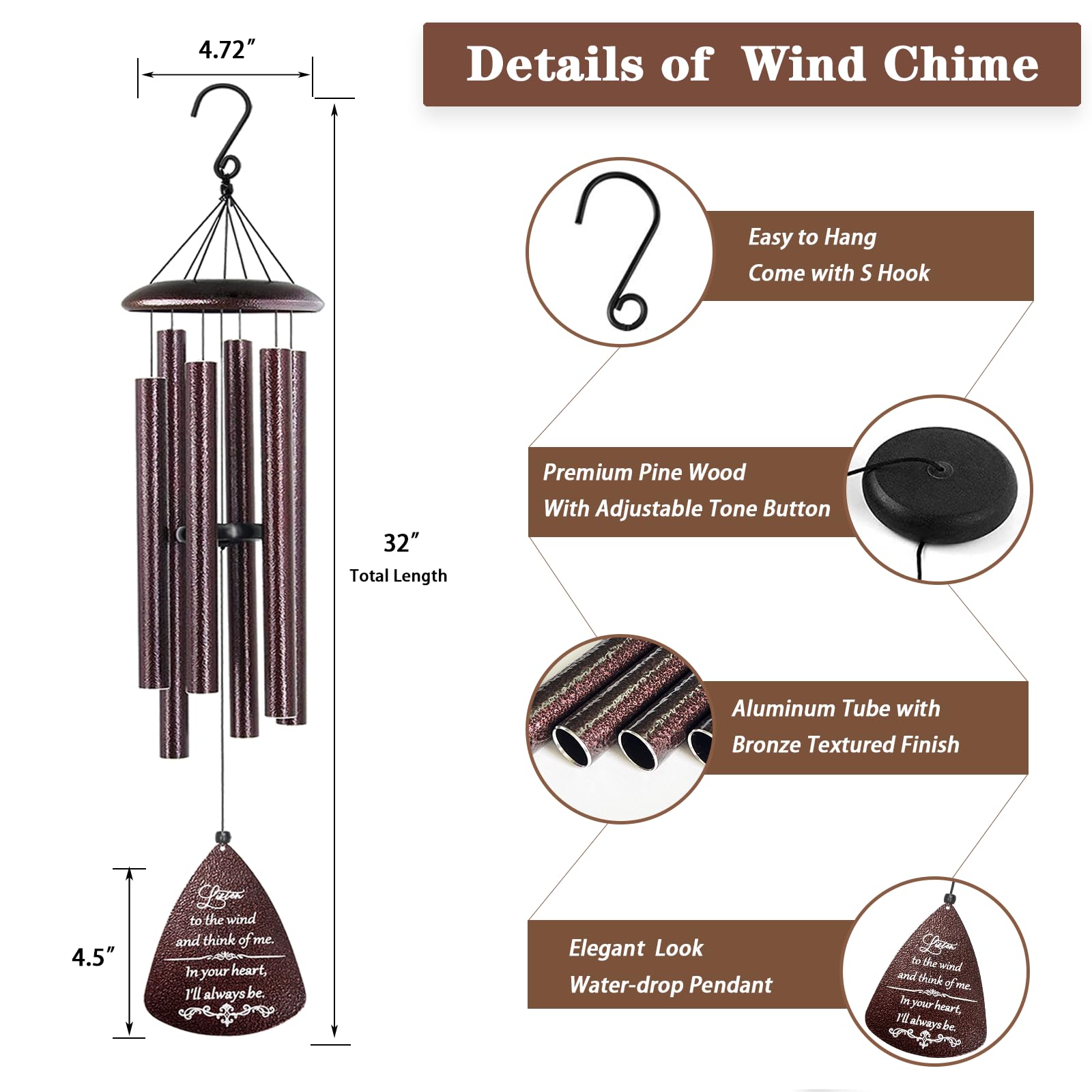 Soopau sympathy wind chimes anodized aluminum tubes offer durability and weather resistance