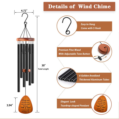Soopau Sympathy Wind Chimes six aluminum tubes deliver soothing melodies in any weather.