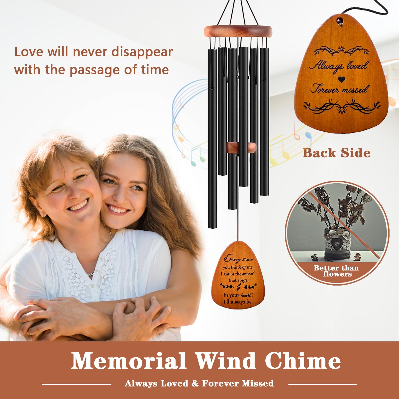 Soopau Sympathy Wind Chimes front-engraved quote creates comforting remembrance when breeze moves.
