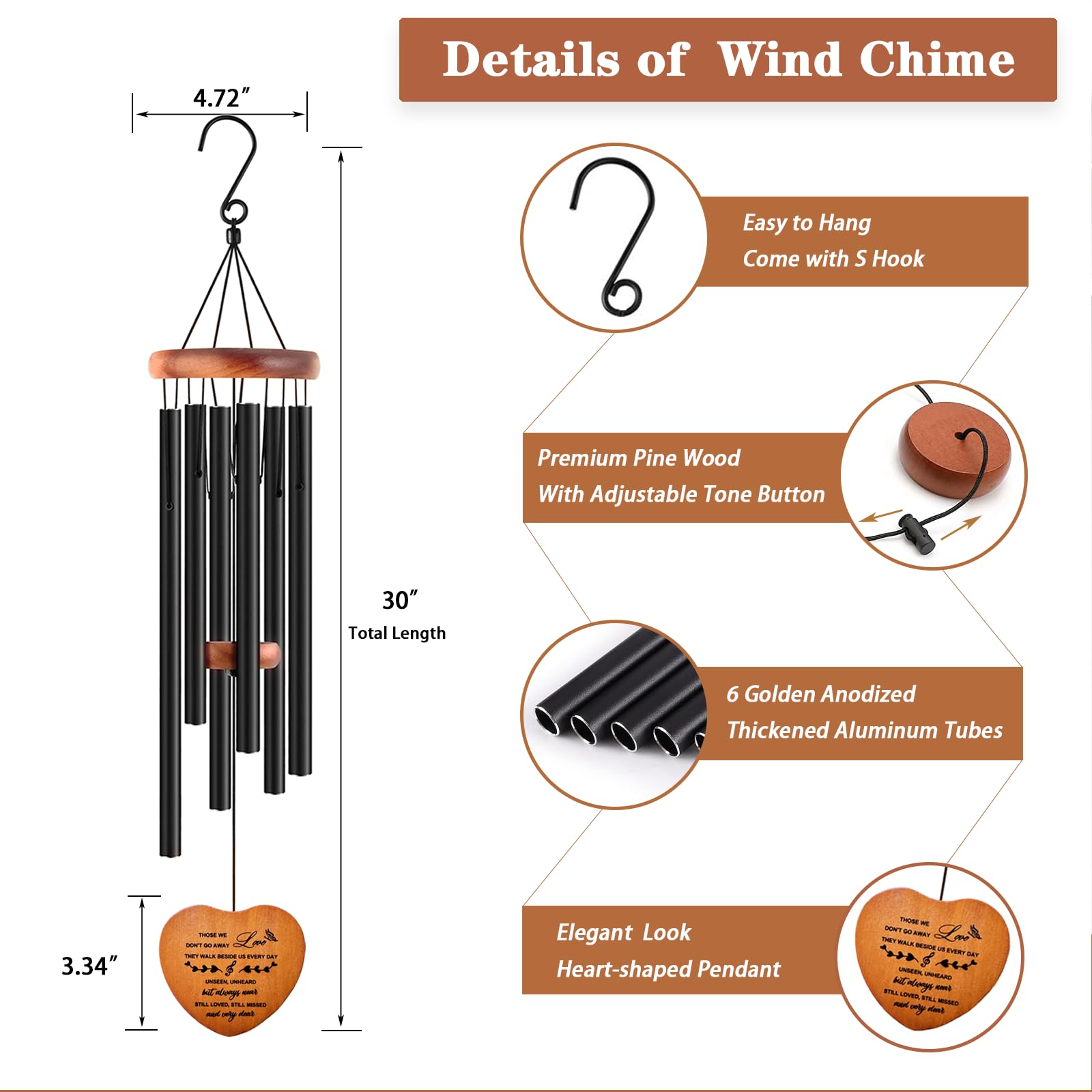 Soopau thirty inch wind chime for a balanced, soothing sound