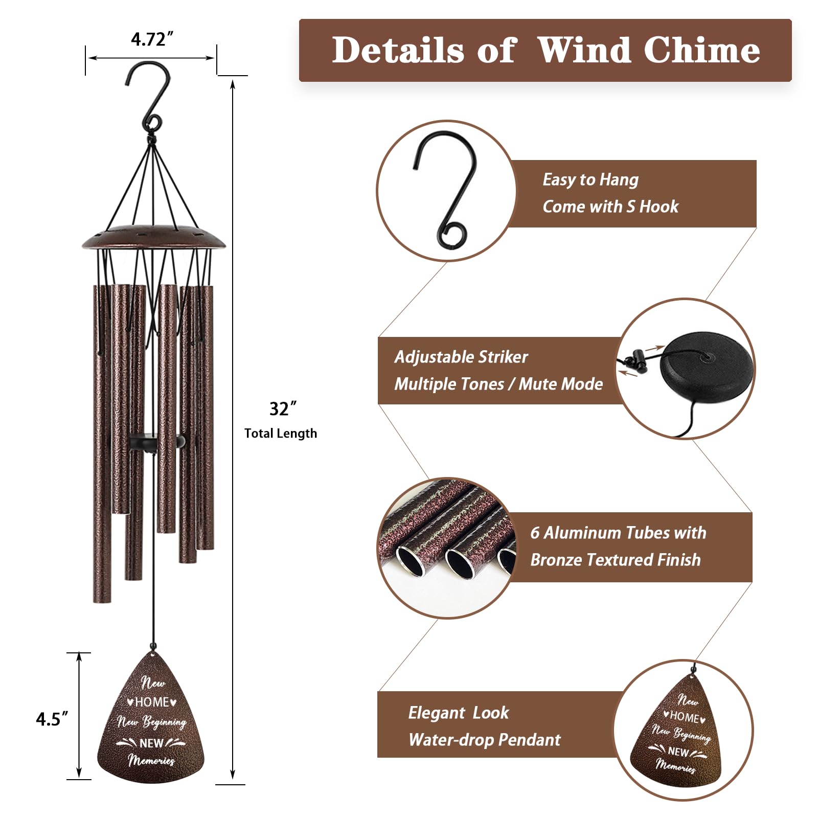 Soopau wind chime adjustable tuning enables customizable melodies.