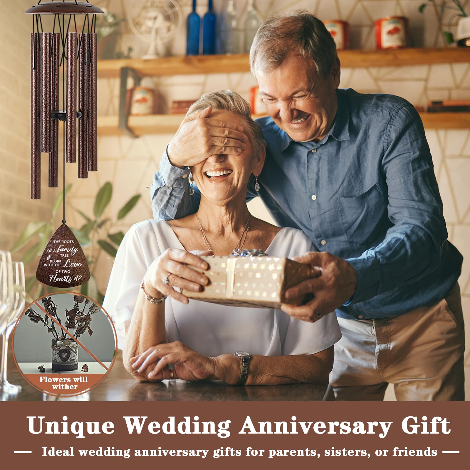 Soopau wind chimes gift box with greeting card for anniversary.