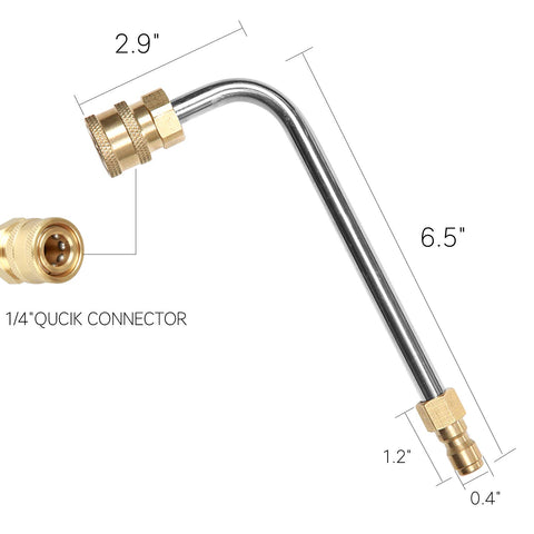 Sooprinse curved rod reaching into gutters for efficient cleaning.
