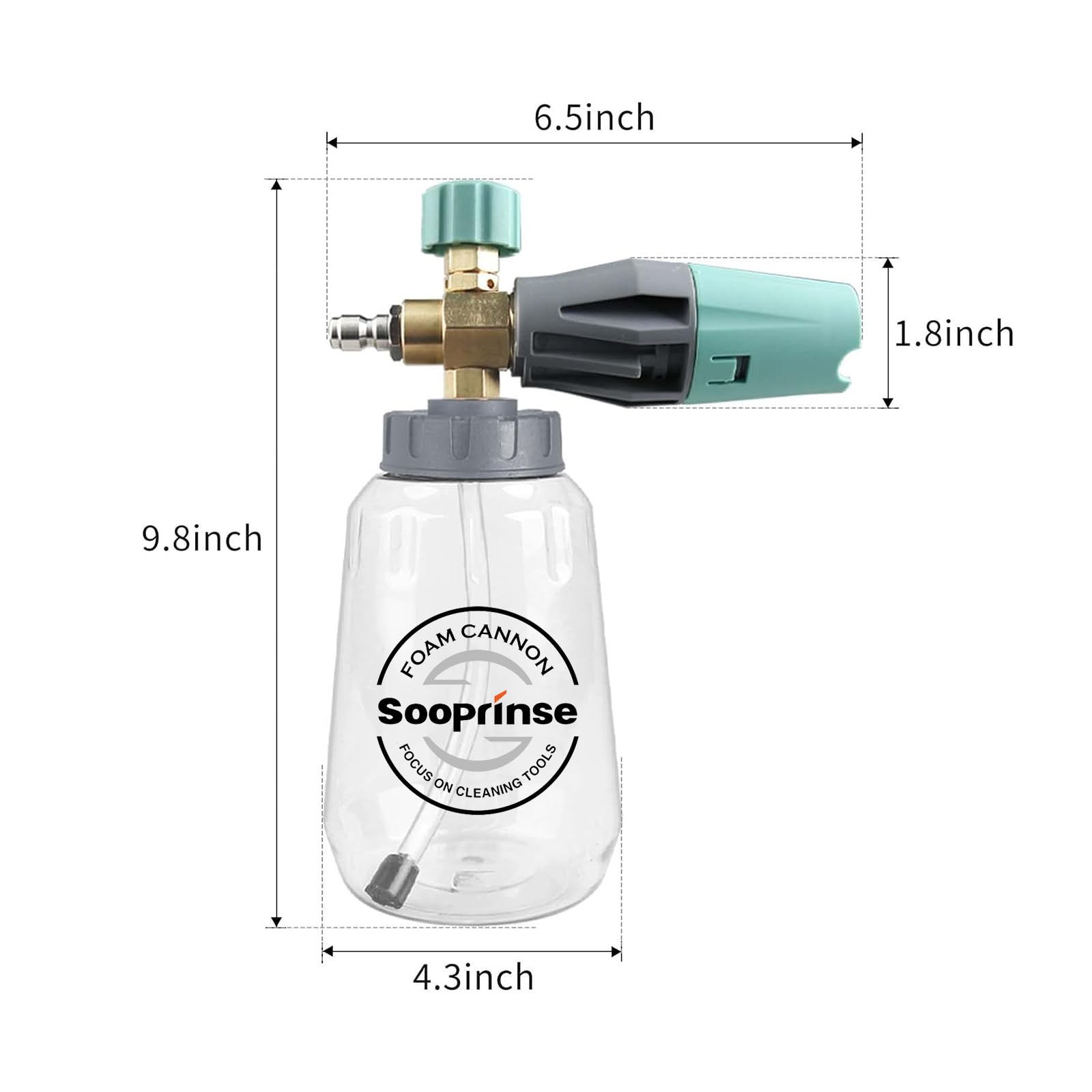 Sooprinse foam cannon 1L capacity supports versatile cleaning tasks.