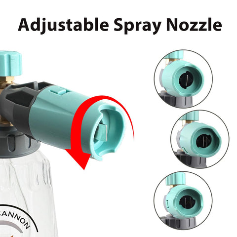 Sooprinse foam cannon connects to washer via 1/4-inch quick connector.