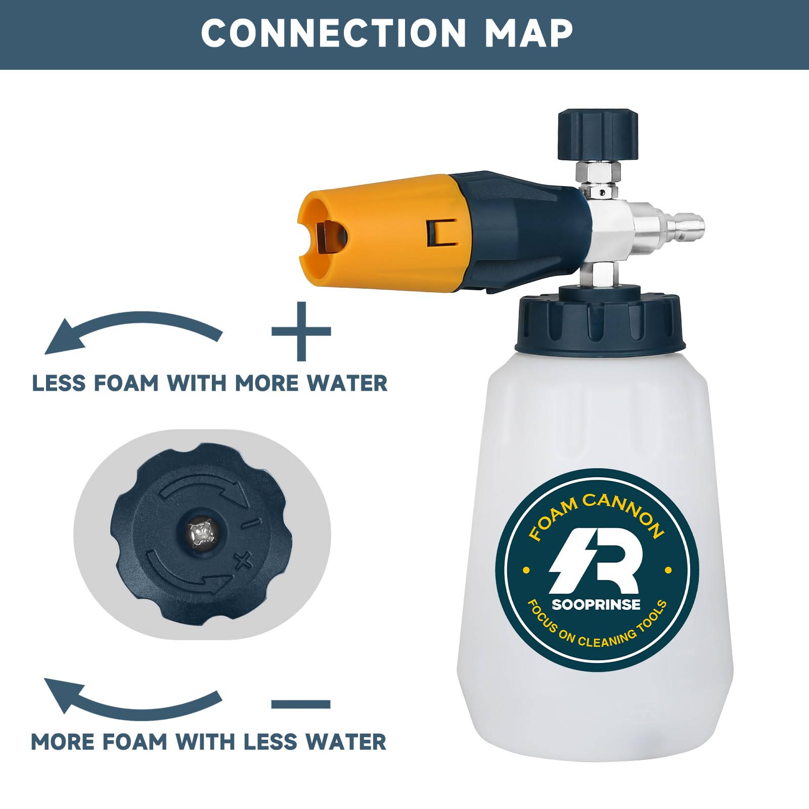 Sooprinse foam cannon adjustable nozzle to customize spray pattern