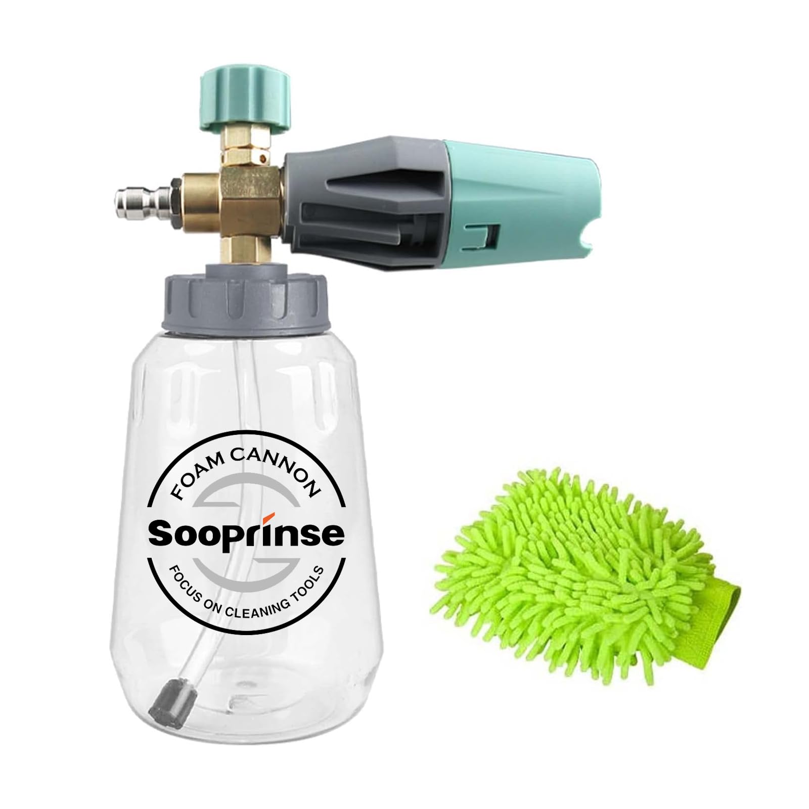 Sooprinse foam cannon with transparent body showing liquid level for easy monitoring.
