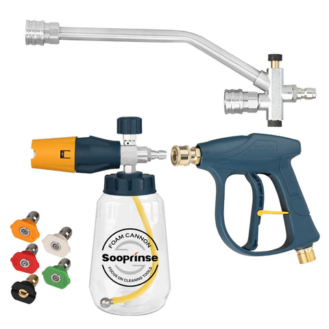 Sooprinse foam cannon with transparent bottle shows liquid level for easy refilling.