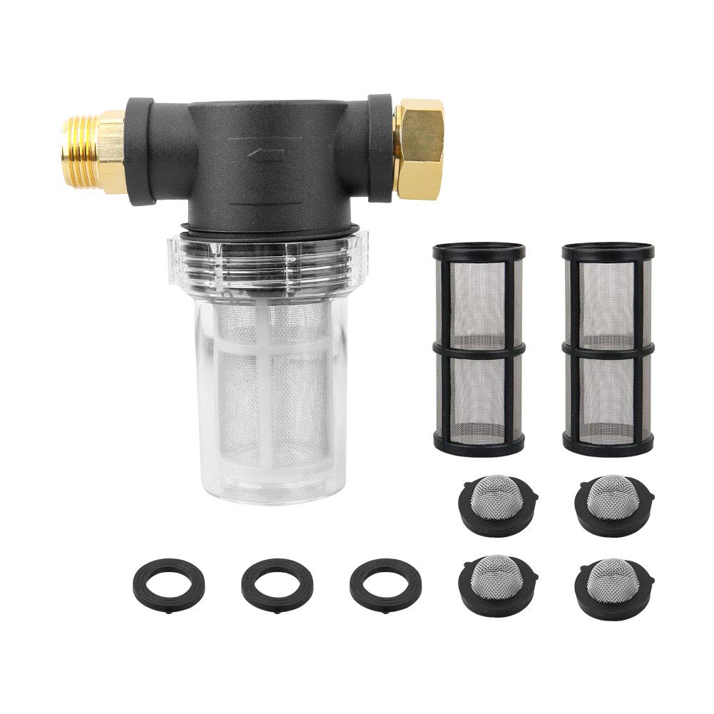 Sooprinse hose inlet filter with 40-mesh screen capturing debris for cleaner water