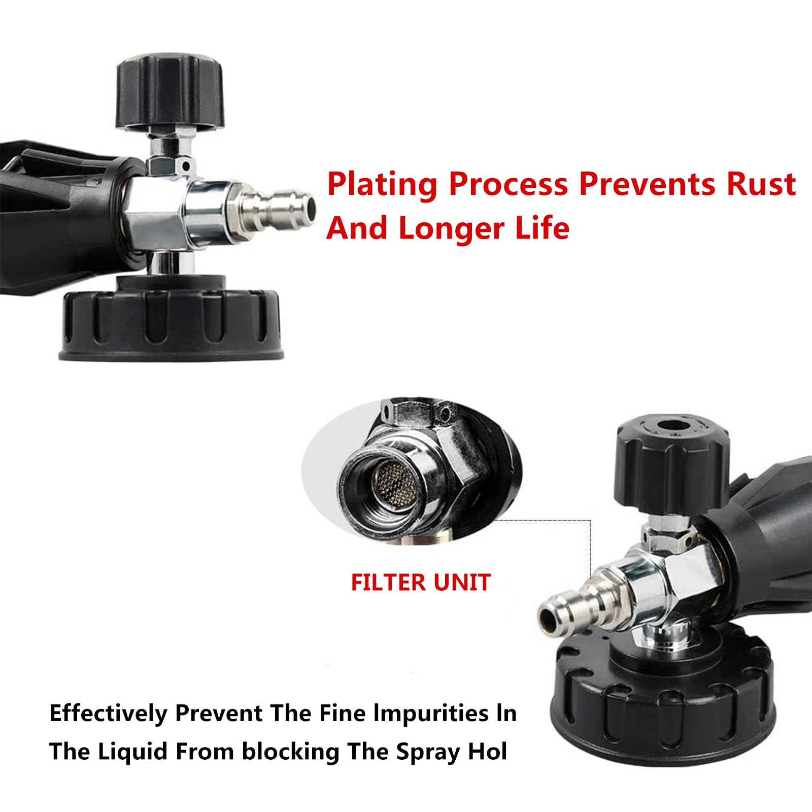 Sooprinse quick connector (1/4 inch) enables fast, secure tool attachment.