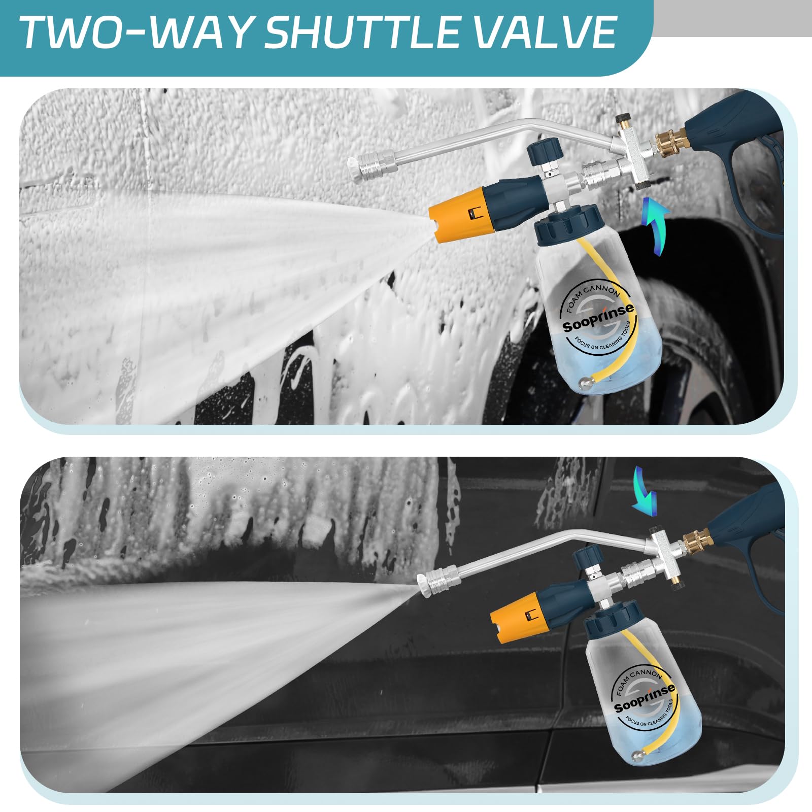 Sooprinse wide mouth foam cannon simplifies soap pouring and reduces waste.