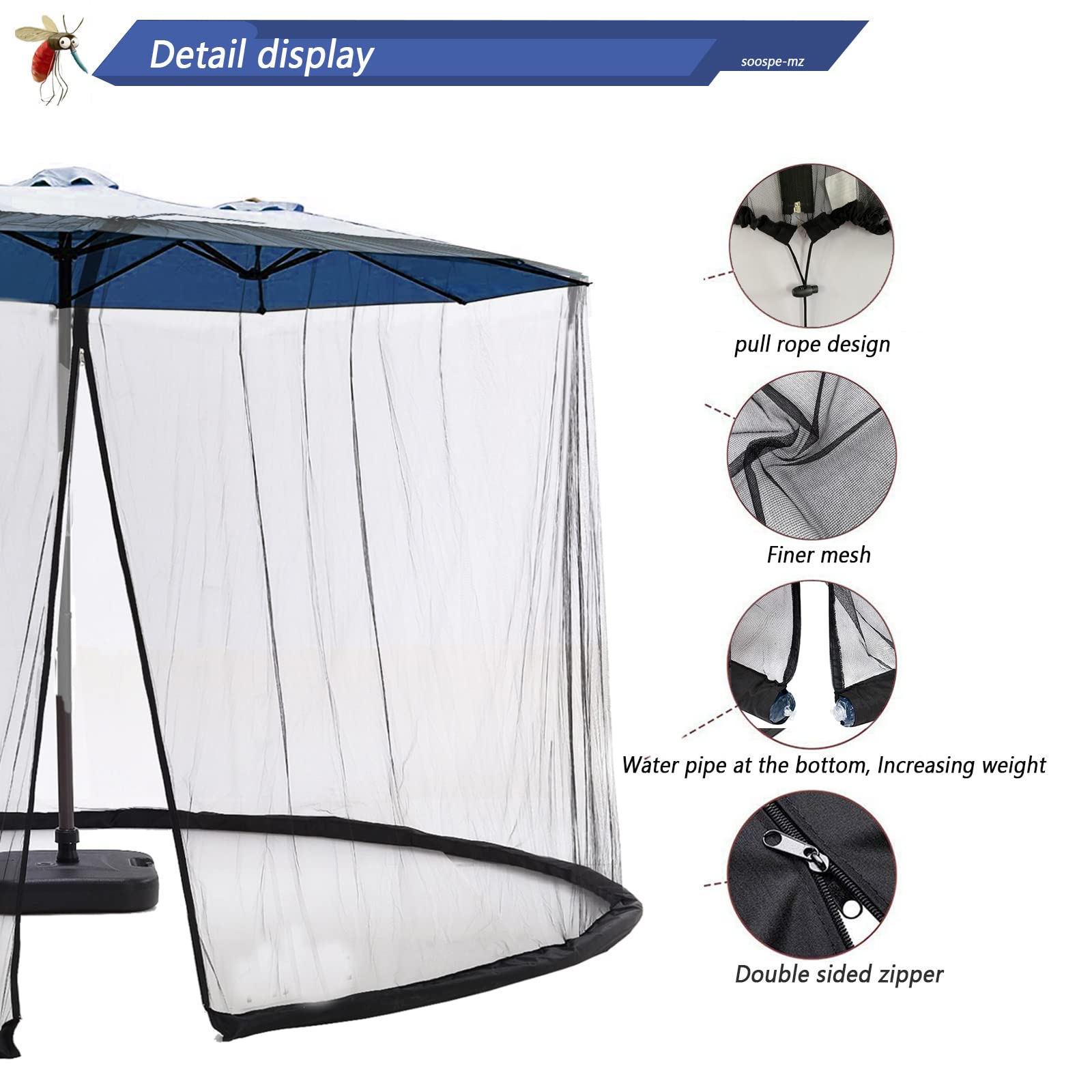 SOOSPE-MZ top drawcord adjustment demonstrates height compatibility with various umbrellas.