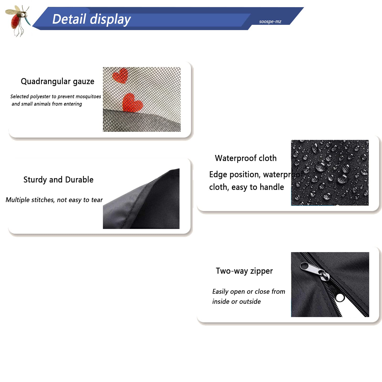 SOOSPE-MZ bottom edging enhances water control and reduces leakage at the base.