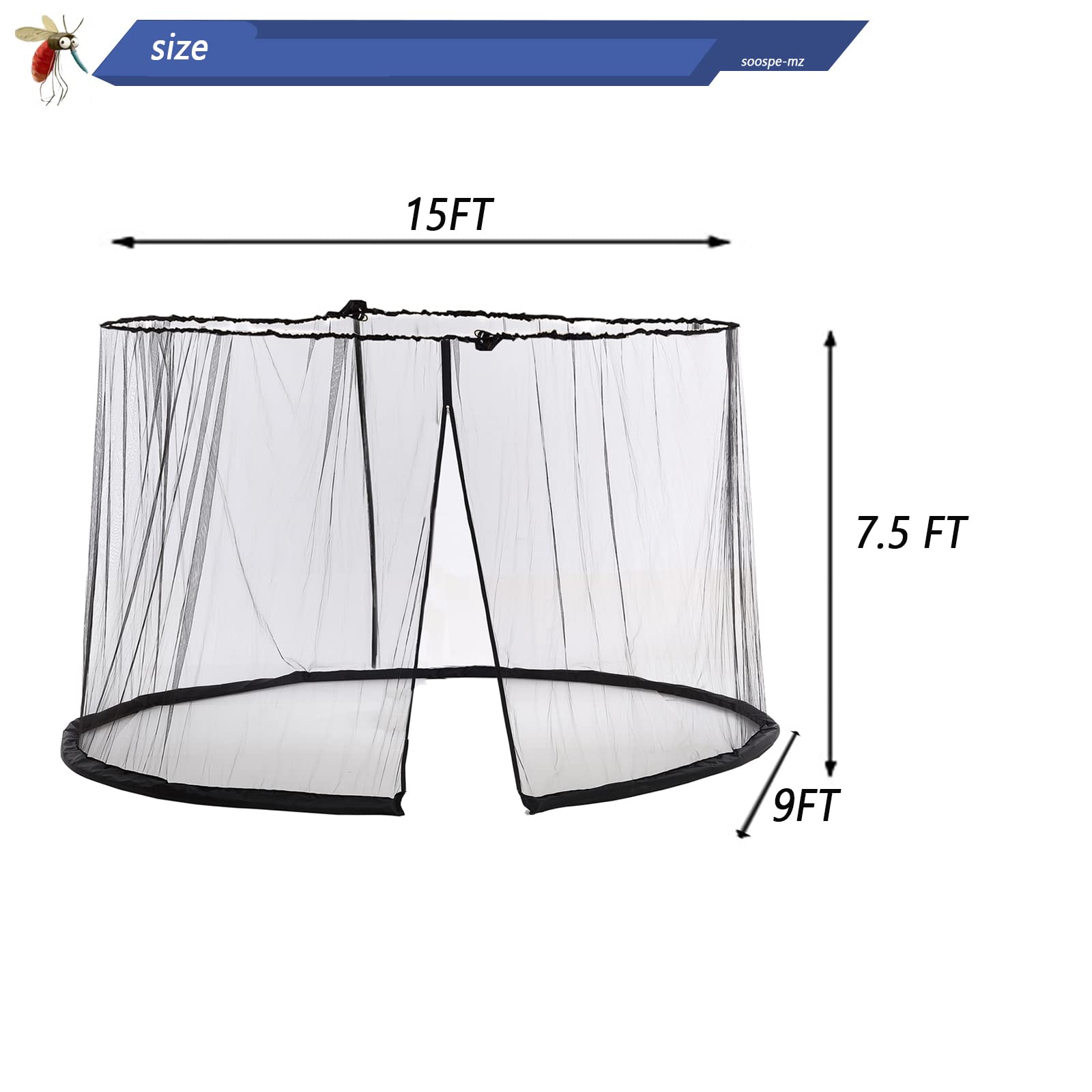 SOOSPE-MZ netting with zipper double door, close-up on reinforced opening for easy entry.