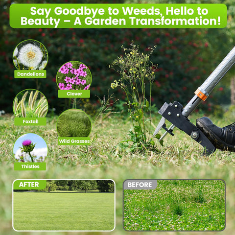 SOOTFRO durable stand-up weed puller suitable for lawns, patios, and gardens.