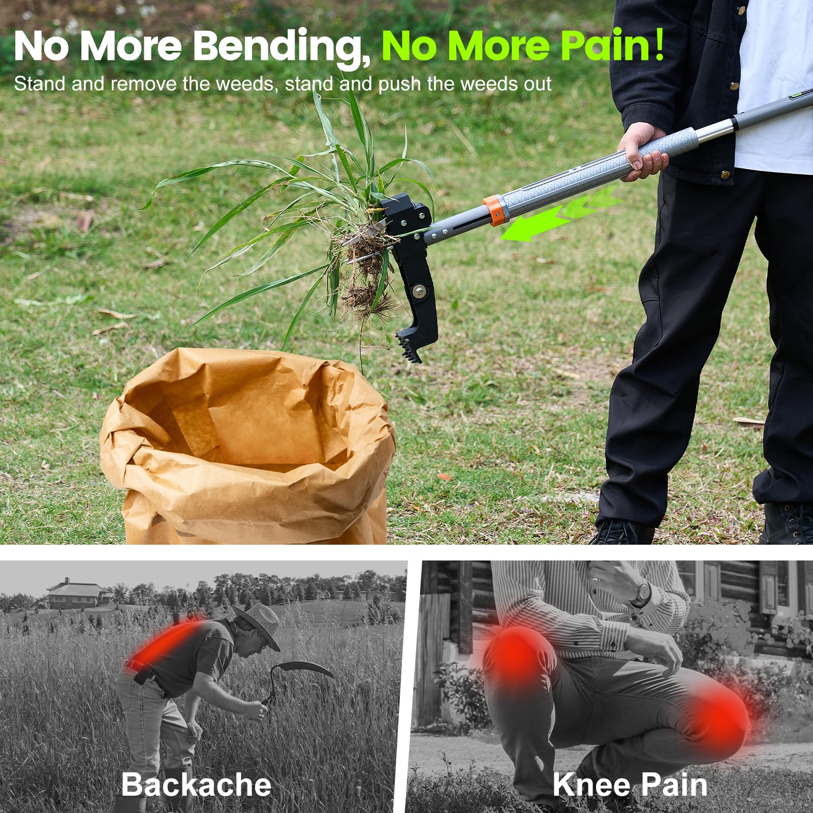 SOOTFRO offset-handle design provides leverage and wrist protection while weeding.