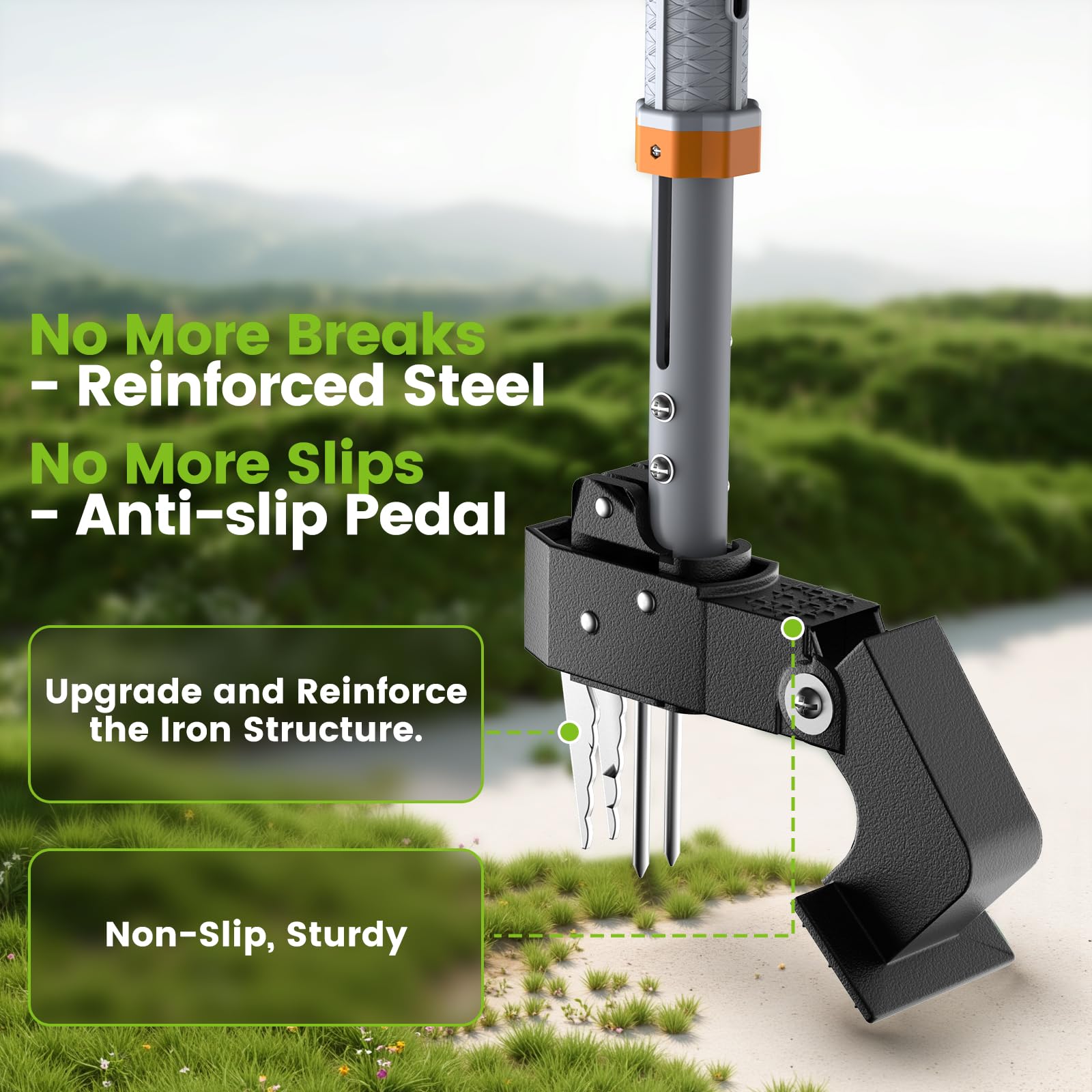 SOOTFRO weed puller with eject mechanism keeps hands clean during weeding.