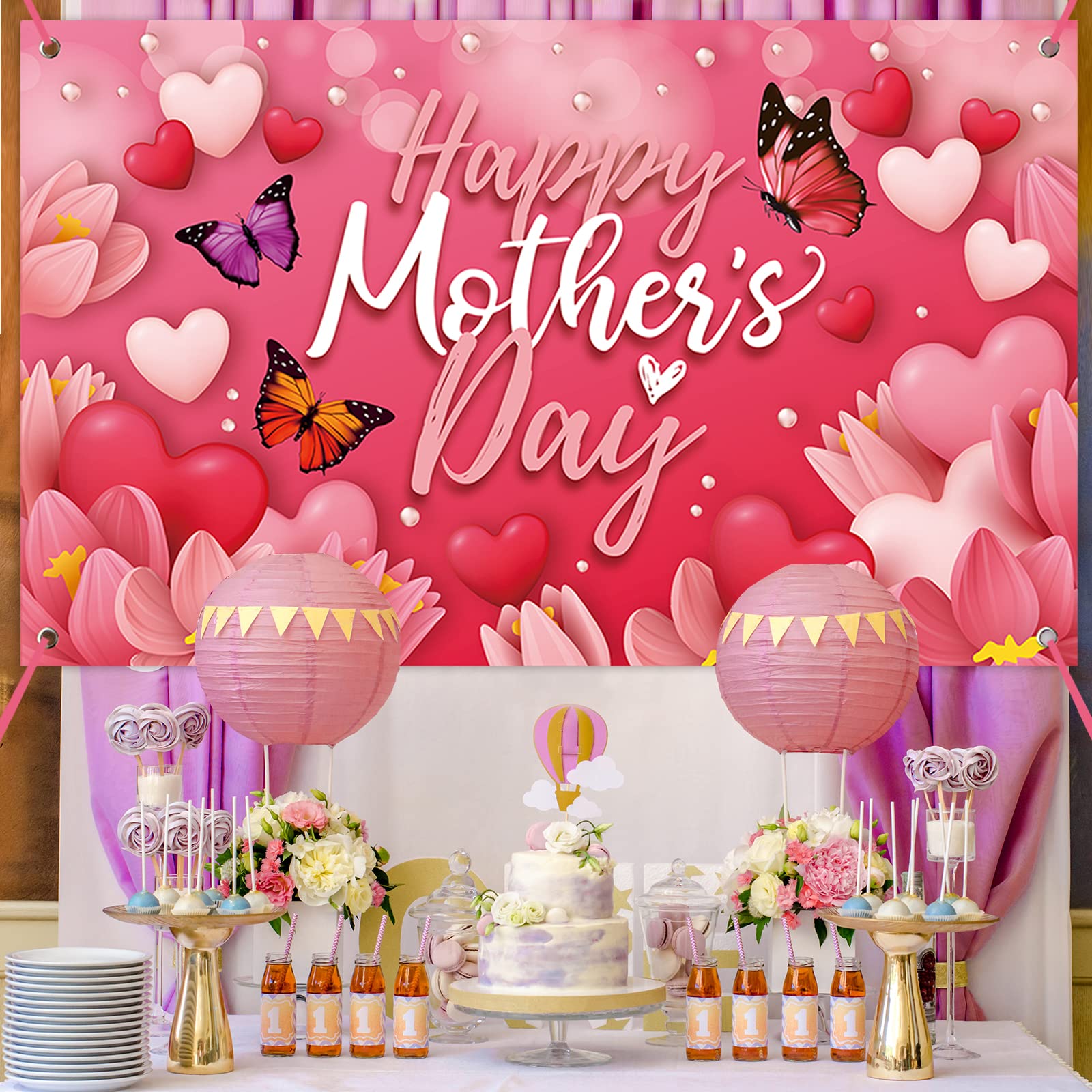 Sophena Mother's Day banner with grommets demonstrates easy hanging for any venue.