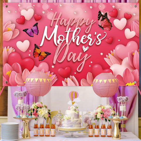 Sophena Mother's Day banner with grommets demonstrates easy hanging for any venue.