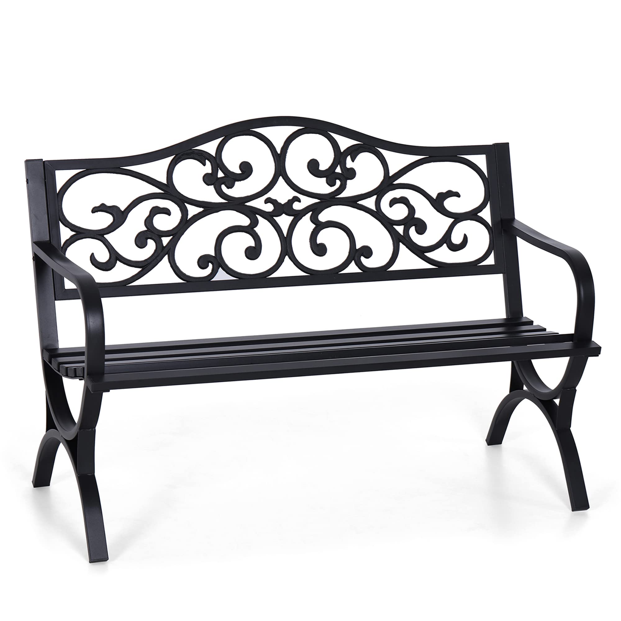 Sophia & William outdoor bench with floral backrest enhances garden seating and style.