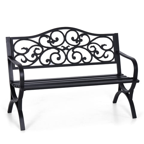 Sophia & William outdoor bench with floral backrest enhances garden seating and style.