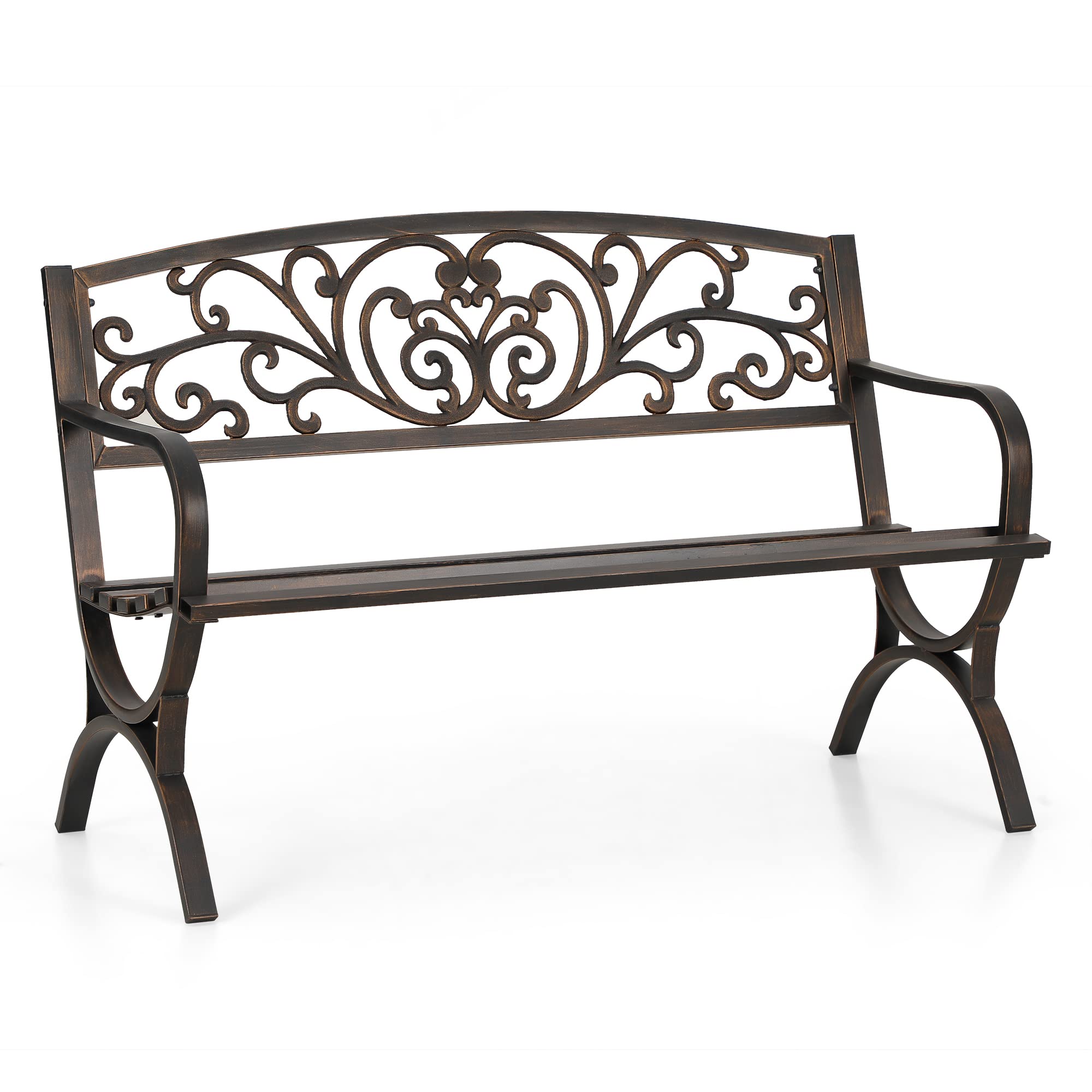 Sophia & William metal outdoor bench front view shows sturdy cast iron for durable outdoor use