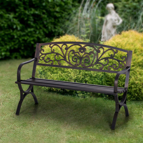 Sophia & William bench assembled in a backyard patio setup