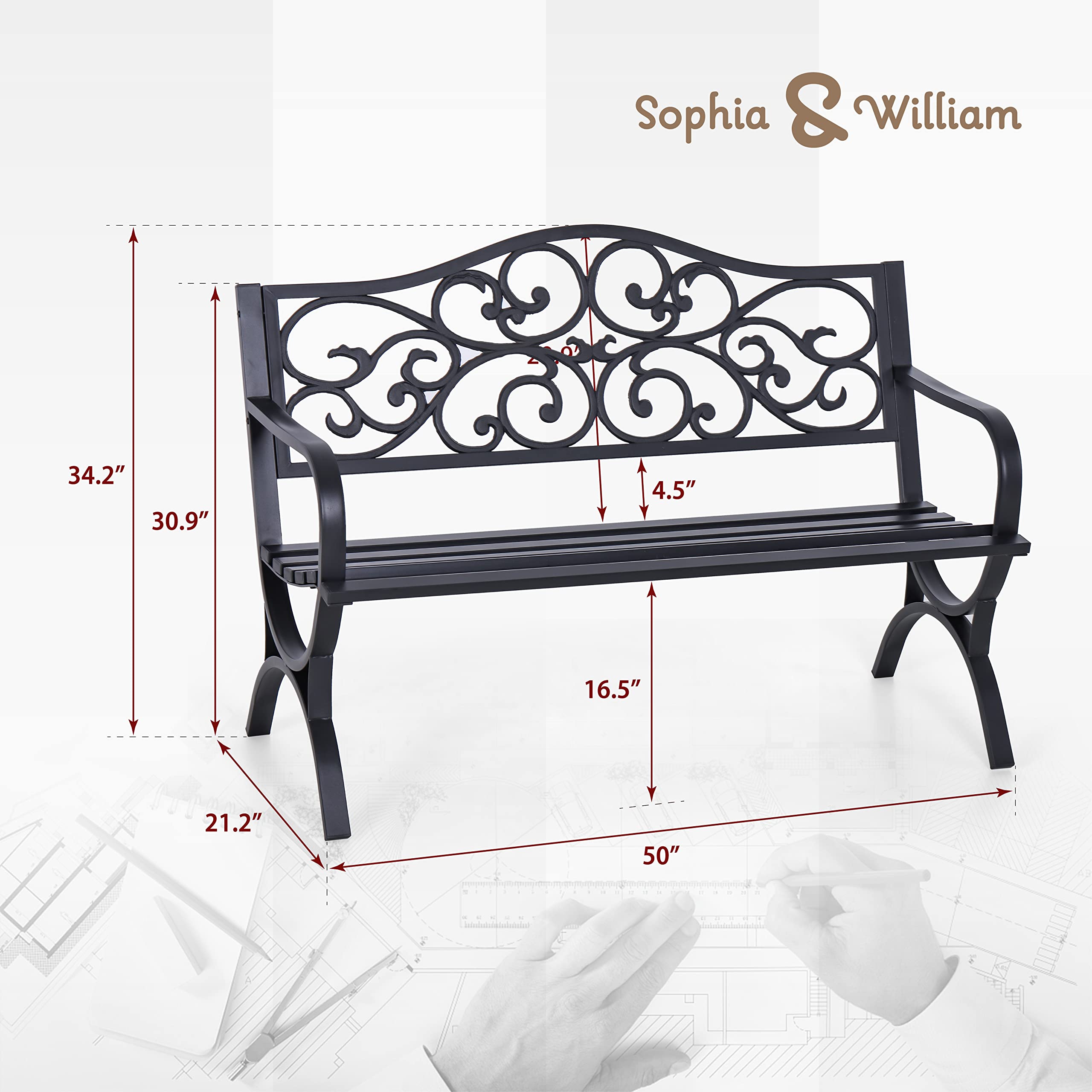 Sophia & William wide seat supports three people in comfortable outdoor seating.