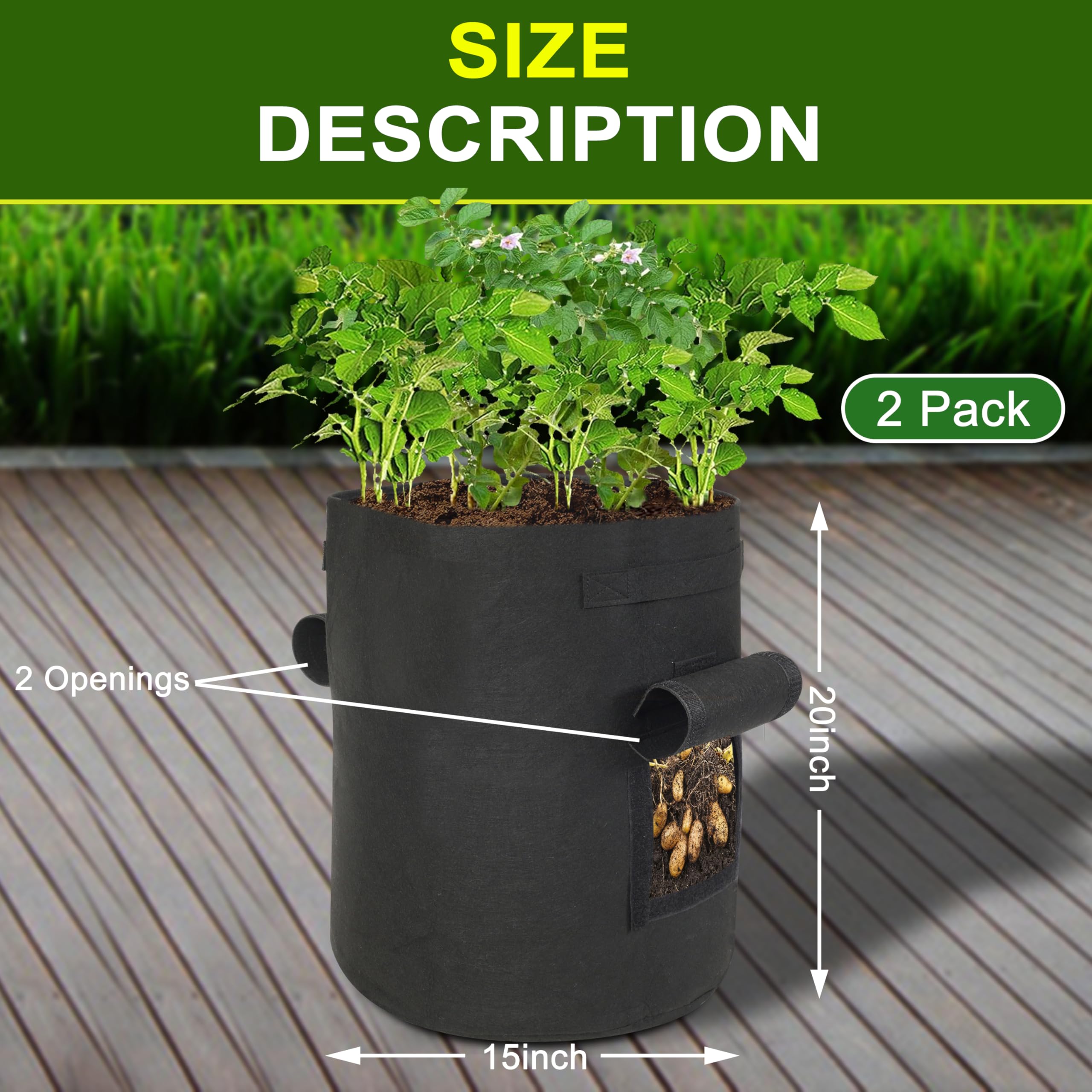 SORANGEUN 15-gallon grow bags with breathable 500G fabric for healthy roots