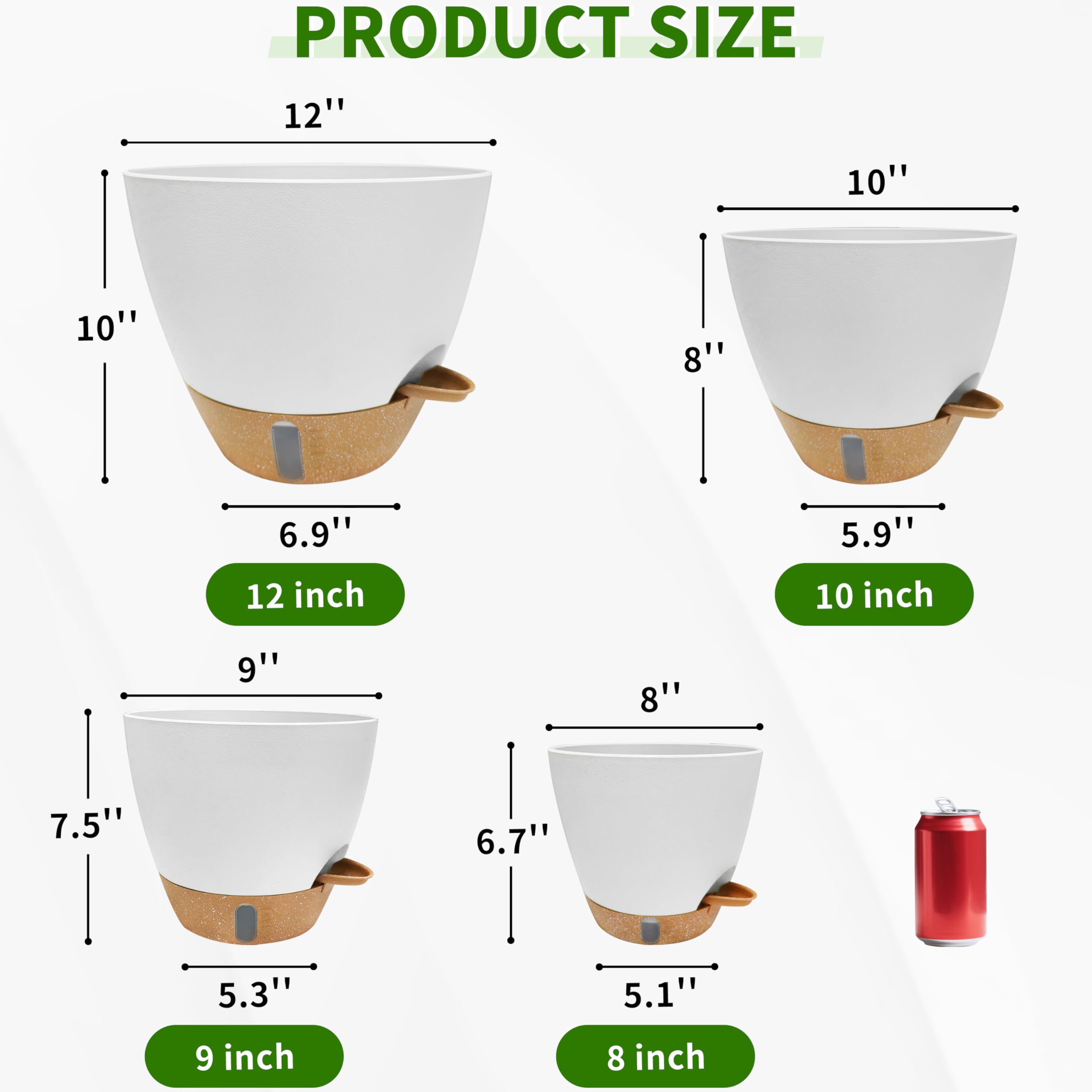 SORANGEUN 10-inch pot with visual water window for easy plant care.