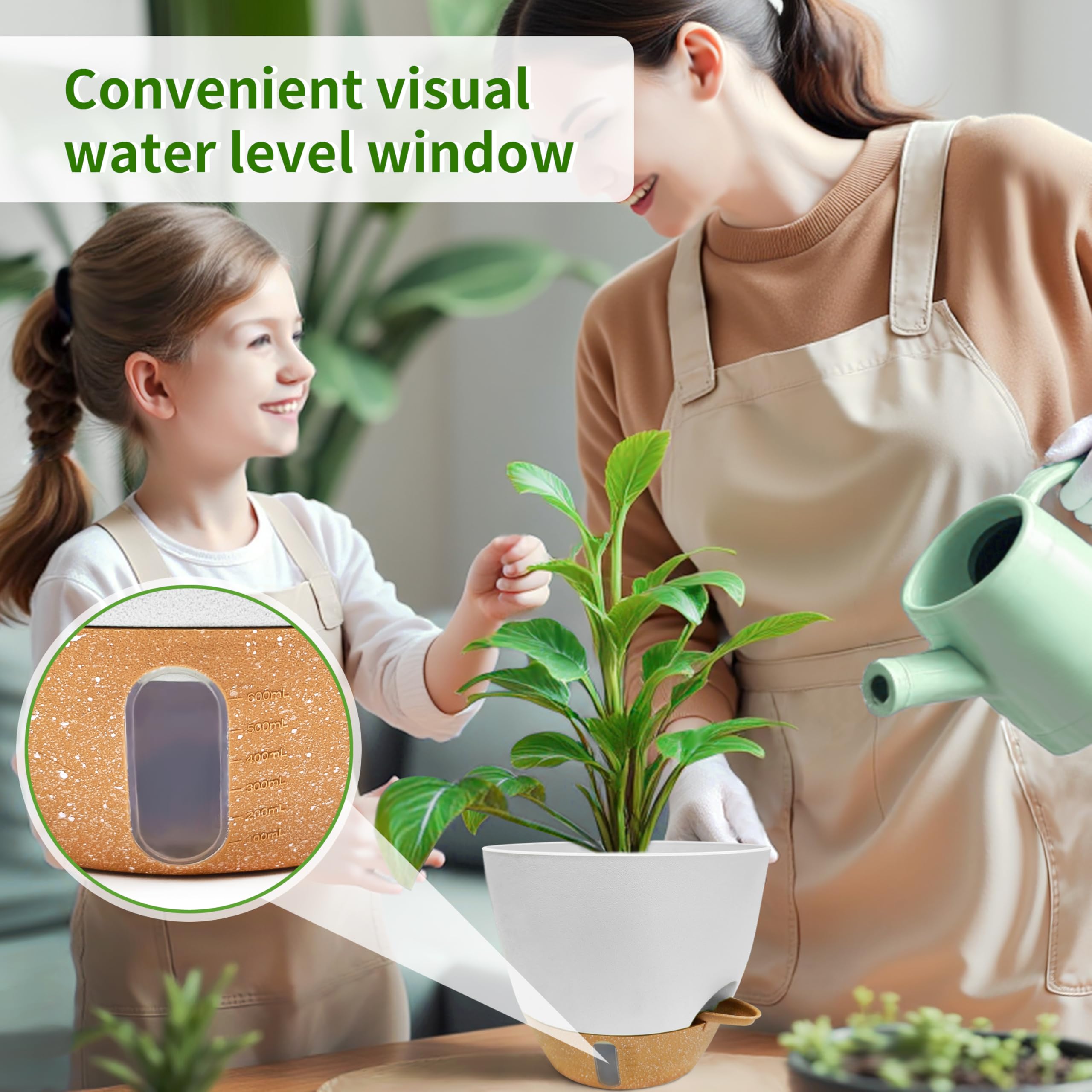 SORANGEUN 8-inch succulent pot with visual water window.