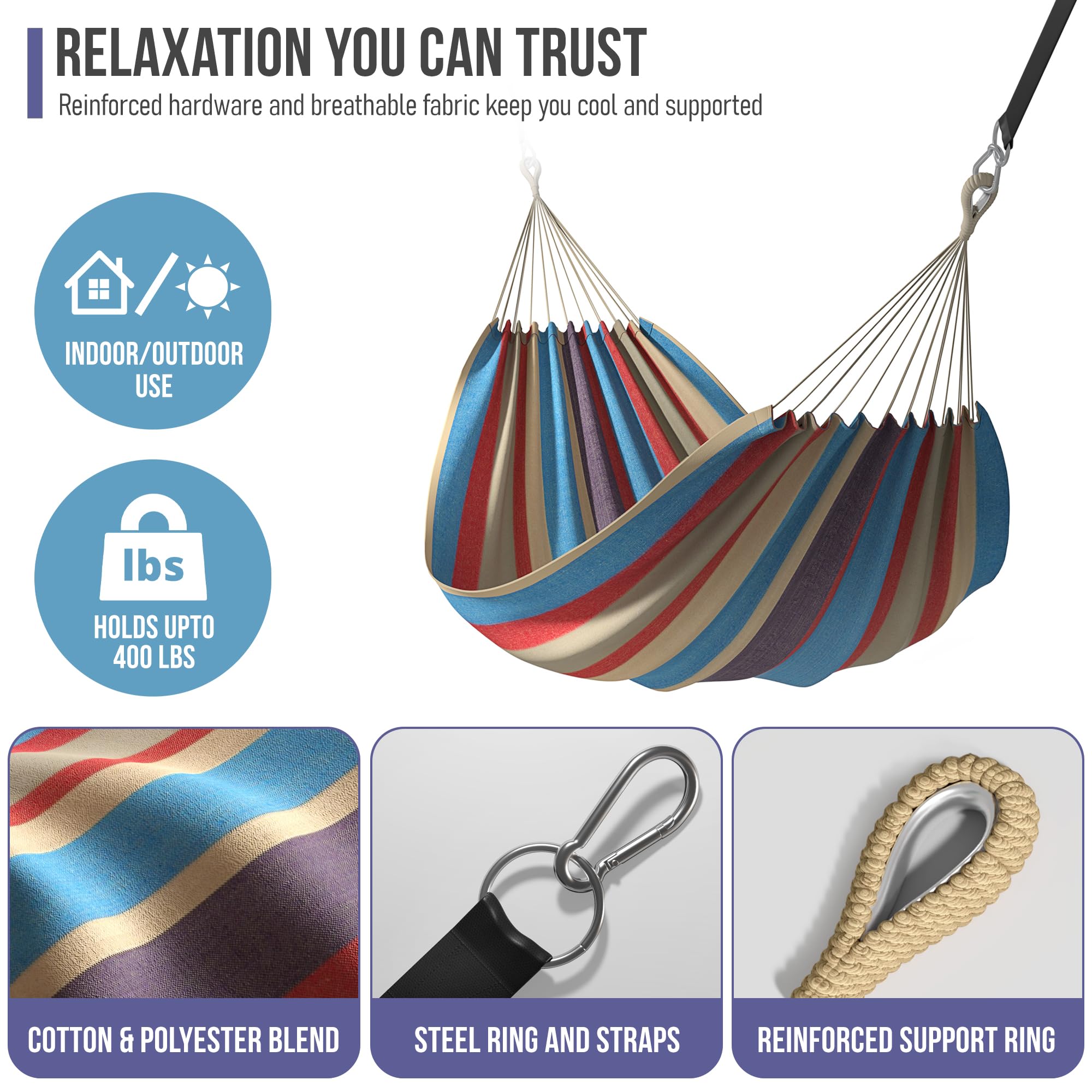 Sorbus Brazilian Double Hammock carrying pouch supports portable use.