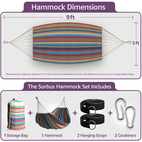 Sorbus Brazilian Double Hammock hanging rope enables easy setup anywhere.
