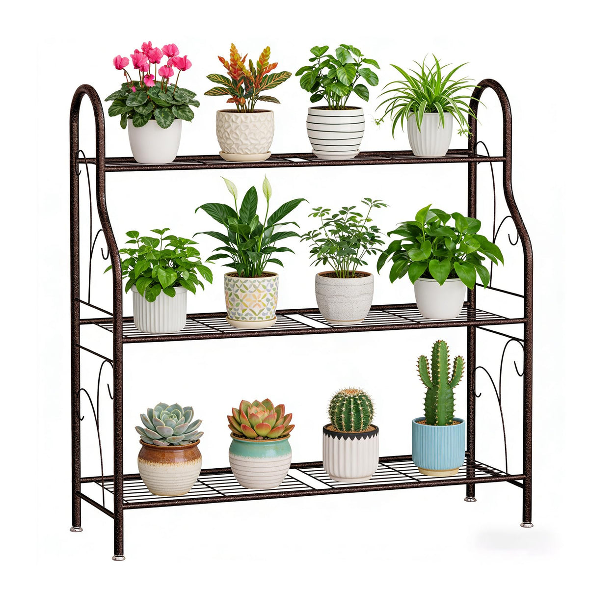 SORCEDAS 3-tier bronze plant stand ready for outdoor display and garden accents.