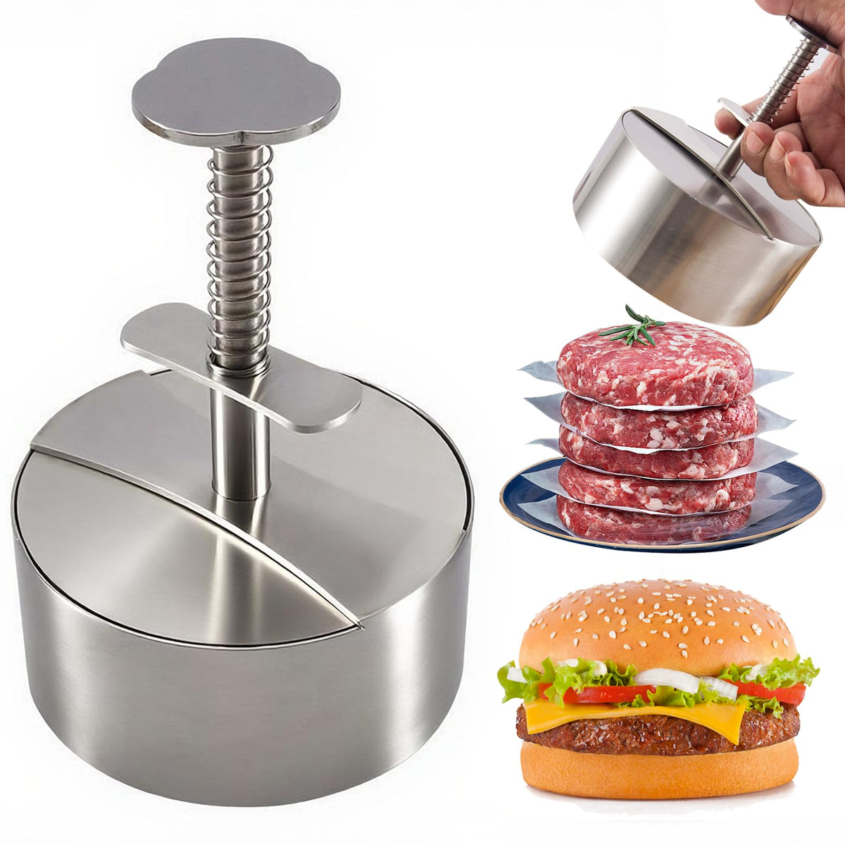 Sortizligo burger press in 304 stainless steel for rust-proof, even patties